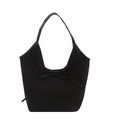 Zwarte hobo-tas van imitatie-suède met strikdetail en gladde lederen hengsels - Zwart