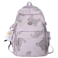Zaino lavanda con stampe di orsetti e ciondolo a forma di papera per la scuola - Senza Pendente / Viola
