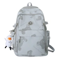Zaino grigio chiaro con stampa orso e portachiavi a forma di papera per viaggi - Senza Pendente / Blu