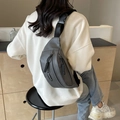 Minimalist grey crossbody chest bag for women with woven puller and adjustable strap - Gray