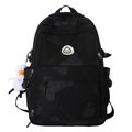 Zaino casual nero con stampe di orsetti, toppa smiley e ciondolo a forma di anatra bianca - Senza Pendente / Nero