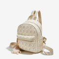 Mini zaino chic da donna color crema con graziose stampe di orsi e cerniera dorata - Bianco Sporco