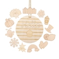 Kit de letrero de madera redondo DIY con 12 iconos estacionales e inscripción de Hello - Letrero de Puerta Color Natural