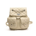 Zaino beige trapuntato con dettaglio catena argento e chiusura a girello classica - Bianco Sporco