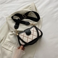 Chic cream quilted crossbody bag with brown stitching, black trim and wide strap - Black