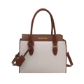 Grand sac fourre-tout bicolore avec anses marron et texte doré FASHION & BAGS - Blanc