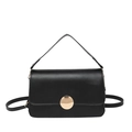 Sac à main minimaliste en cuir noir avec boucle dorée et longue bandoulière chic - Noir