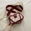 Red and white quilted crossbody bag with stylish large button and dual straps - Red