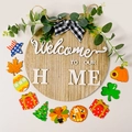Letrero de bienvenida redondo de madera con iconos festivos intercambiables para puerta - Colgador de Puerta Redondo de Madera HOME Intercambiable