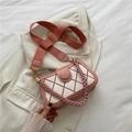 Quilted pink and white crossbody bag with stylish wide strap and chic woven handle - Pink