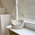 Minimalist off-white canvas crossbody tote bag with cute cloud charm and adjustable strap - Off-white
