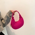 Fashionable rose red felt crescent shoulder bag with crocodile pattern embossed texture - Rose Red