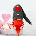 Knitted Valentine gnome plush holding a red heart with grey hat and orange beard - Knitted Rudolf Grey Hat