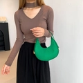 Bright green felt crescent shoulder bag with gold zipper detail and textured fabric finish - Green