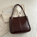 Retro burgundy large capacity leather tote bag with vintage texture for women - No Pendant / Brown