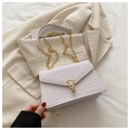 Classic light purple woven crossbody bag with gold chain strap and turn-lock closure - White