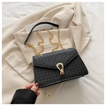 Classic black woven square crossbody bag with luxury gold buckle and chain strap - Black