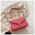 Rose pink woven texture crossbody bag with gold chain strap and metallic ring closure - Pink