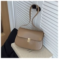 Detail view of khaki shoulder bag with gold clasp and smooth leather texture - Dark Khaki