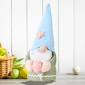 Gnomo de Pascua de peluche con gorro de punto azul claro y huevo rosa moteado - Estilo de Flor Verde (Modelo A)