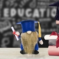 Blue graduation gnome plush with mortarboard hat and diploma on wooden surface - Beard Style