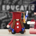 Red graduation gnome plush with mortarboard cap and blue ribbon braids decoration - Red Braided Style