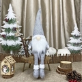 Nordischer Weihnachtsgnom Plüsch mit grauer Strickmütze und langen hängenden Beinen - Hängebein Grauer Stil