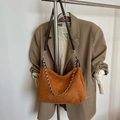 Brown suede hobo bag with chain strap, large capacity tote for minimalist autumn style - Brown No Pendant