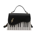 Fashionable black and white piano key crossbody bag with golden treble clef embroidery - Black