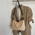 Apricot suede tote bag with black gold chain strap and shoulder strap for daily wear - Khaki (No Pendant)