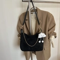 Chic black matte hobo bag with gold chain and cute cloud charm for winter style - Black With Pendant