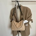 Khaki suede tote bag with chain strap and cute cloud charm for women's winter fashion - Khaki With Pendant