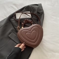 Elegante borsa in pelle a forma di cuore marrone scuro con manico arricciato e oro - Marrone