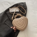 Elegant apricot heart-shaped handbag with quilted patterns and pleated handle - Khaki