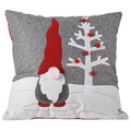 Nordic Christmas gnome cushion cover with red hat and 3D nose on grey fabric - Faceless Doll Tree Pillowcase