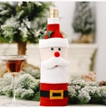 Detail of knitted Santa Claus wine bottle cover with plush beard and belt buckle - Santa Claus