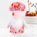 Gnome chef fraise en peluche rose avec chapeau et tablier pour décoration maison - Style de barbe