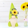 Summer gnome plush decoration featuring a yellow sunflower and green felt hat - Sitting Sunflower Gnome Green