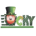 Décoration Lucky en bois avec Leprechaun et trèfles pour la fête de Saint-Patrick - Style Leprechaun LUCKY (Style B)