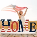 Décoration HOME en bois pour la fête de l'Indépendance aux couleurs du drapeau USA - Ornement Jour de l'Indépendance HOME