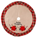 Weihnachtsbaumdecke mit rotem Blumenmuster, Sackleinenmitte und kariertem Rand - Große Rote Blume Jute Baumdecke (106cm)