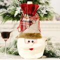 Kerst wijnfleshoes van jute met Kerstman ontwerp en klassiek rood groen ruitpatroon - Kerstman