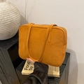 Minimalist mustard yellow rectangular shoulder bag in premium matte suede texture - Brown
