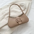 Sac à bandoulière beige minimaliste avec boucle carrée en similicuir mat et lisse - Kaki