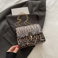 Chic leopard print small square crossbody bag with gold chain and oval metal buckle - Brown