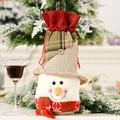 Christmas snowman wine bottle cover with linen fabric and plaid button detail - Snowman