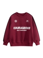 Kids burgundy letter sweatshirt with courageously printed graphic and sleeve stripes - Wine Red / 120cm