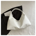 Minimalist white litchi pattern leather hobo shoulder bag with dual metal zippers - White