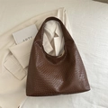 Vintage dark brown woven tote bag with large capacity and stylish top handle - Brown