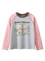 T-shirt raglan a maniche lunghe da bambina con maniche rosa e stampe di cartoni animati - Grigio Melange / Rosa / 120cm